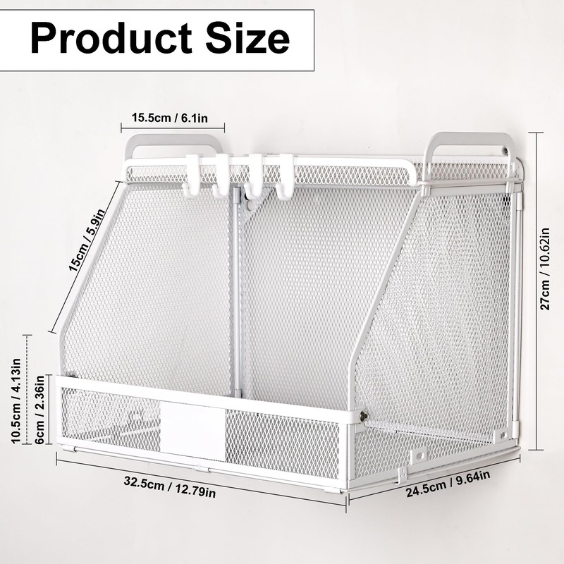 QUELIEN Stackable Hanging Fruit Basket for Kitchen Wall – White