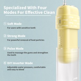 JIMOK Portable Water Flosser Mini Cordless Portable Oral Irrigator Water Teeth Cleaner Pick,Telescopic Water Tank,4 Modes & IPX8 Waterproof, Home & Travel Water Flossers for Teeth (Yellow)