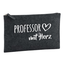 Huuraa Kulturbeutel Professor mit Herz Geschenk 1 Liter Charcoal Filz Professor Geschenkidee