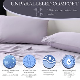 Viviland Cooling Queen Sheets, Bamboo Viscose with Elastic Corner Straps, Lilac Cold Siky Sheet & Pillowcase Sets for Hot Sleepers
