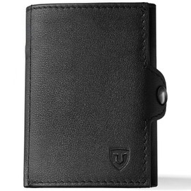 Slim Wallet with Coin Compartment, Press Stud & RFID Protection, Leather Wallet, Mini Men's Wallet, Small Wallet, Credit Card Holder, Card Holder, Nappa Leather, Nappa Black, Classic