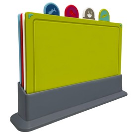 Plastic Cutting Board, Set of 4 with Storage Stand,Color Coded Food Icon with Holder,for Kitchen