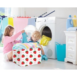 NTAOHAMPER Rectangular Storage Basket Empty, Storage Bin with Handles, Room Decor, Gift Basket, Book Box(Strawberry)