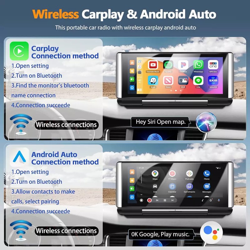 YuanTing Portable car Stereo Radio Carplay Android Auto GPS Media