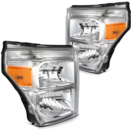 SELEAD Headlight Assembly Fit 2011-2016 for Ford F250 F350 F450 F550 Super Duty Chrome Housing Amber Reflector Pair Headlights BC3Z13008E