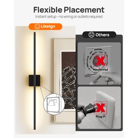 Black Linear Wall Sconce, Set of 2, Battery Operated, Dimmable LED Wall Lights with Remote, 360° Rotating, Wireless, Rechargeable Wall Lamp for Hallway, Living Room, Bedroom, 35-Inch