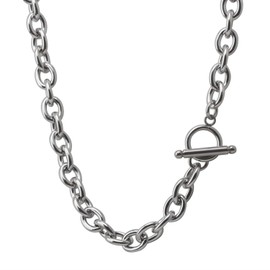 [silver KYASYA] Thick Stainless Steel Chain Necklace, Men's, Women's, Mantel Necklace, Silver, Silver, Azuki Chain, Simple Necklace, 19.7 inches (50 cm)