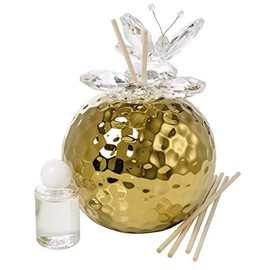 Debora Carlucci Italian Gold Hammered Finish Aromatherapy Diffuser, Crystal Butterfly Top w/Wood Wicks Scent Included
