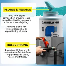 Gasoila NT, Pipe Thread Sealant, High-Performance Leak Protection, NSF, Made in USA, Free of PFAS, 1 Pint Brush-in-Cap, -50°F to 400°F, for Metal & Plastic, Seals to 6,000 PSI
