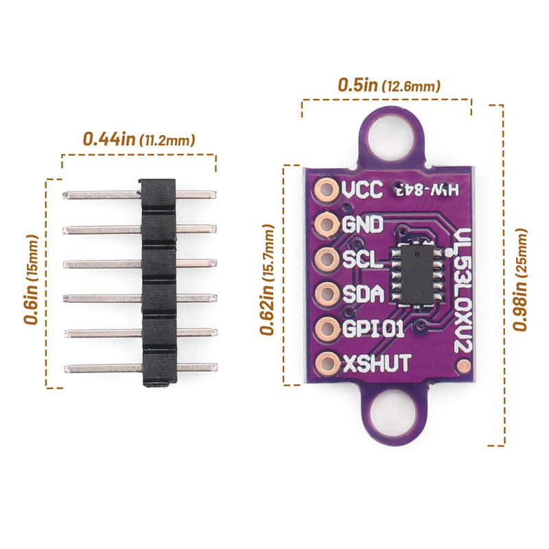Qoroos 5Pcs VL53L0X Time-of-Flight (ToF) 940nm Laser Ranging Sensor Breakout