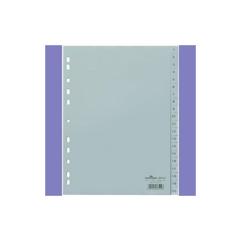 DURABLE Hunke &Jochheim Index Polypropylene 1–20, Grey, A4 215/230 x