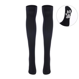 ABAFIP Women Cute Kawaii Cat Paw Print Thigh High Socks Kitten Claw Above Knee Sheer Hosiery Stockings Black One Size