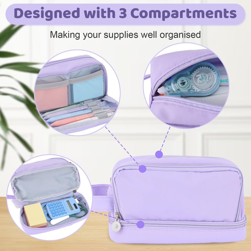 Alyvisun Large Capacity Pencil Case with 3 Compartments for Boys