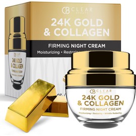 Clear Beauty Crema Hidratante Facial Nocturna Oro Y Colágeno 24K - Reduce Las Manchas De La Edad, Líneas Finas Y Arrugas, Crema De Noche Lifting Y Reafirmante - Cuidado De La Piel Coreano