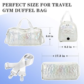 NESPHY Sports Gym Duffle Bag for Women Girls, Starlight Silver Dance Ballet Bag with Shoe Compartment, Multifunctional Travel Overnight Weekender with Waterproof Foldable Design