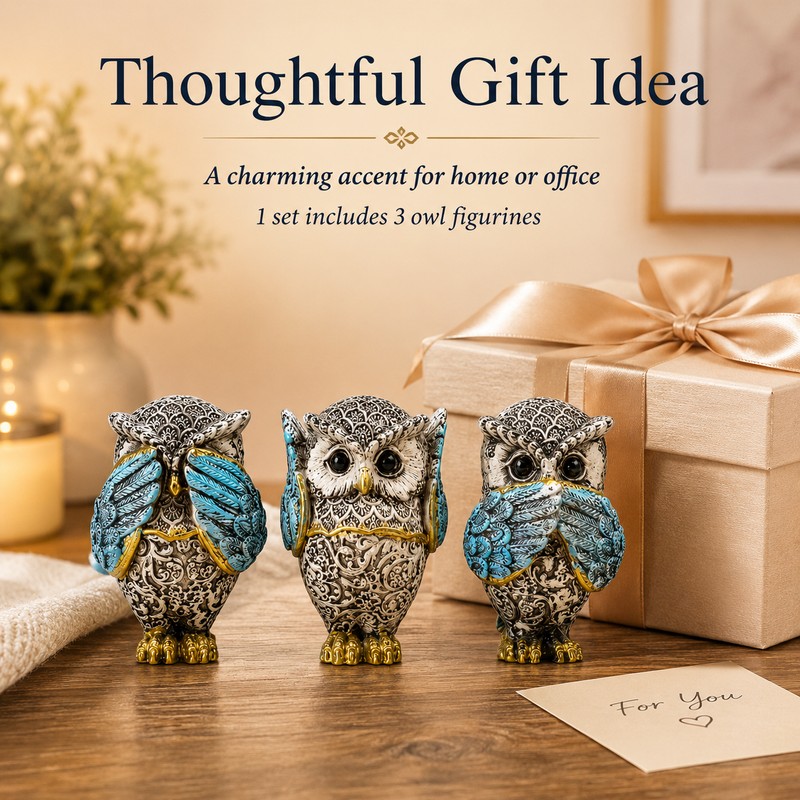 Set of 3 Owl Figurines – Hear No, See No,