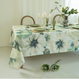 Watercolor Poppy Print Tablecloth 60x102 Inch, White Poppies Table Cloth, Waterproof Poppies Printed Cloth Tablecloth - Summer Flowers Table Cover Party, Picnic, Camping, Kitchen, Dining Room