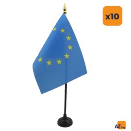 AZ FLAG Pack of 10 Mini Table Flags Europe 15 x 10 cm 10 European Union 100% Polyester with Gold Stitch Flag Pole