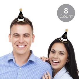 Big Dot of Happiness Adult 70th Birthday - Gold - Mini Cone Birthday Party Hats - Small Little Party Hats - Set of 8
