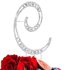Letra C decoración para tartas con cristales de imitación y letra plateada, para bodas o aniversarios, fiestas de cumpleaños, suministros de decoración