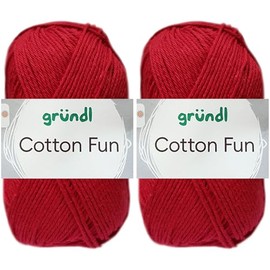 2 x 50 g Gründl Cotton Fun Crochet Yarn 100% Cotton with Instructions for Guinea Pig (32 Ruby Red)