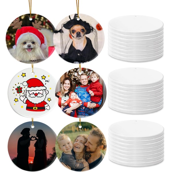 Sublimation Ornament Blanks, 3" White Ceramic Ornaments DIY Easter Ornaments for Tree Craft Supplies as Back to School Decorations Wedding Gifts (25pcs)