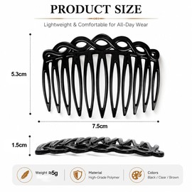 CARAGO French Hair Combs Slides For Women, Hair Accessories French Comb Plastic Twist Hair Slides Clips Pin, 3 Colours Bridal Wedding Veil Teeth Comb 6 Pcs