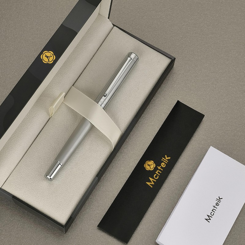 MCNTEIK Silver Rollerball Pen, Stunning Luxury Pen with Mesh Texture