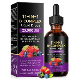 Vitamin B Complex Liquid Drops - High Strength 11-in-1 B Vitamins with Vitamin C, Choline, Complex Liquid Supplement Supports Energy, Brain Function & Heart Health B Complex Vitamins 60ml