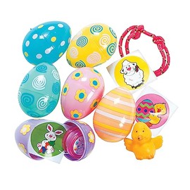 Fun Express Bulk 96 Pieces 2 1/4" Value Pastel Patterned Toy-Filled Plastic Easter Eggs