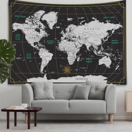 CAPSCEOLL World Map Tapestry Wall Hanging Black White Tapestry Home Décor for Home 40X30 Inch Map for kids Room Wall Art