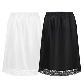 Coucoland White Half Slip Dress - 24" Women's Long Lace Slips for Under Dresses Women Underskirt Shirt Skirt Extender