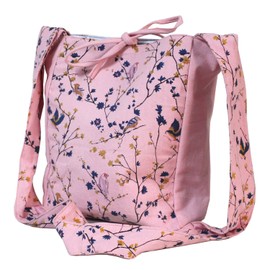 Dekor World Cotton Chevron Aqua Printed Jhola Bag (Pack of 1), Pink1, 10x16x4 Inches/ 25x40x10 Cm