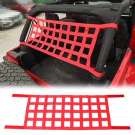 JeCar Mesh Roof Cargo Net Roof Hammock Exterior Accessories Compatible with Jeep Wrangler 1987-2023 YJ TJ LJ JK JKU JL JLU JT, Red