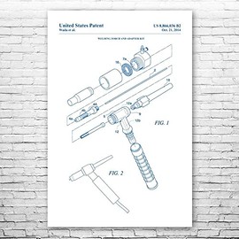 TIG Welding Torch Poster Print (24x36) Metal Worker, Welder Gift, Welding Decor, Construction Worker, Contractor Gift Blue & White