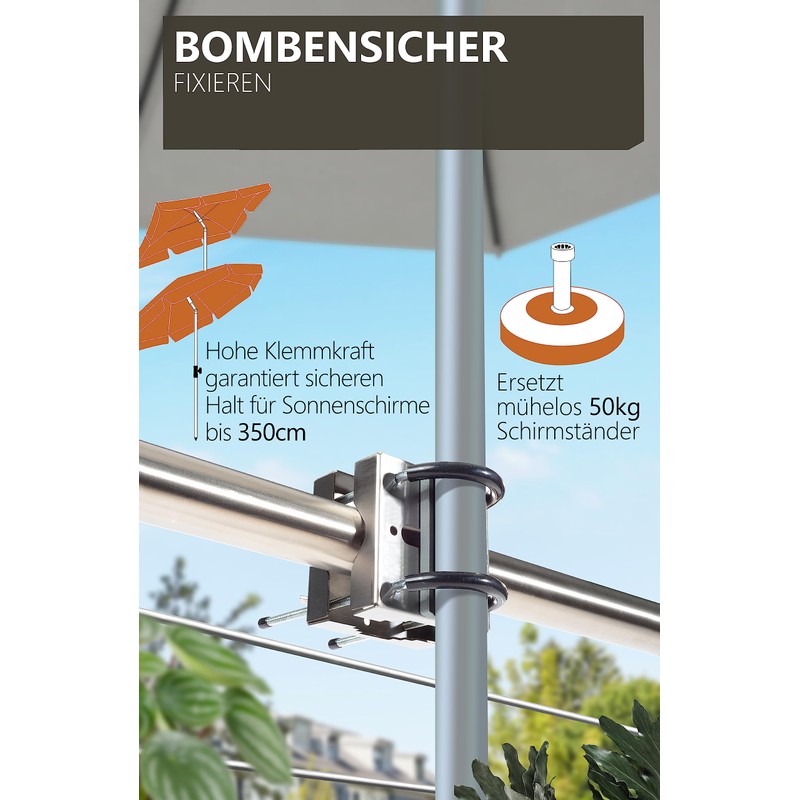 Menz Parasol Holder Balcony Railing – Stainless Steel Umbrella Holder