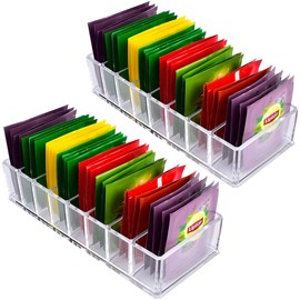 Tea Bag Storage Organizer, Kitchen Pantry, Cabinet, Countertop Food Drawer Holder Bin Caddy - For Coffee| Sugar Packet| Beverage Bags| Sweeter| ketchup| Spice Pouches| Dressing Mixes. 2 Pack(Box Only) | ALCYON