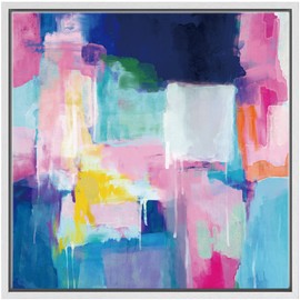 SIGNWIN Framed Canvas Print Wall Art Pastel Pink, Teal, Blue & Orange Paint Strokes Abstract Shapes Illustrations Modern Art Rustic Colorful Neon for Living Room, Bedroom, Office - 24"x24" White