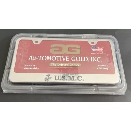 Automotive Gold USMC MARINES- License Plate Frame Stainless Steel Silver- Automotive Gold