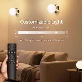 JDCQKHA Battery Operated Wall Sconce Set of 2, Dimmable Wireless Gold Wall Lamp with 14000mAh Rechargeable Battery, Portables Cordless Wall Light Fixtures for Painting Living Room Bedroom Bathroom