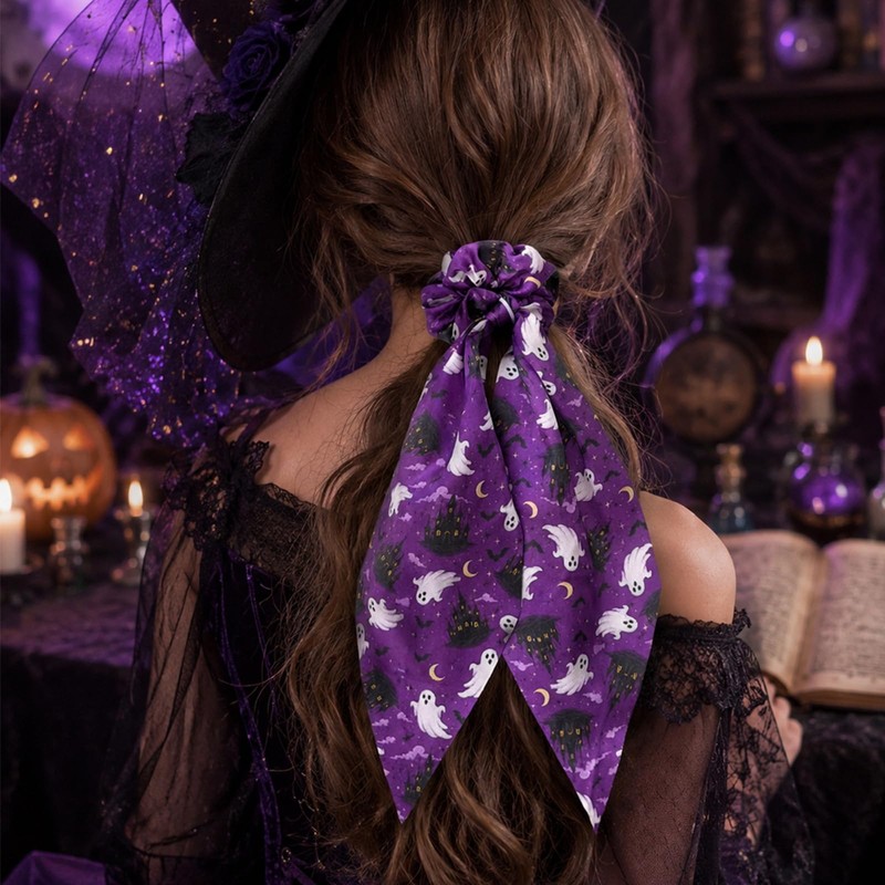 Halloween Hair Ties Elastics Hair Scrunchies 3Pcs Long Tail Bow