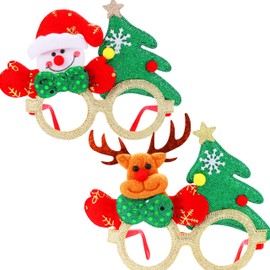 GEMILY Christmas Glasses Glitter Xmas Decoration Glasses Holiday Party Costume Eyeglasses for Adults and Kids 2 PCS(Style3)