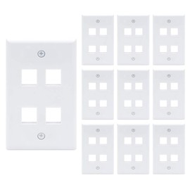 VCE 4 Port Keystone Wall Plate UL Listed (10-Pack), Single Gang Wall Plates for RJ45 Keystone Jack and Modular Inserts, White