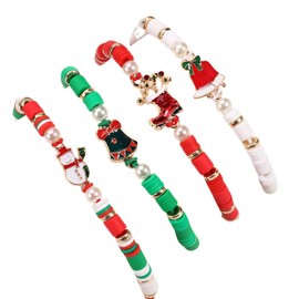 Pingyongchang Christmas Stretch Bracelets Set for Women Xmas Colorful Charm Beads Stackable Heishi Bracelet Christmas Tree Snowflake Santa Claus Jingle Bell Accessories Party Friendship Gift-D