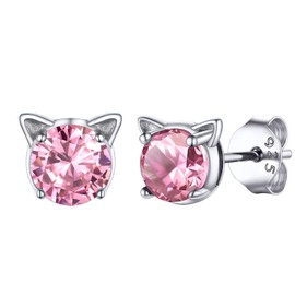 October Birthstone Earrings Studs Pink Cubic Zirconia Sterling Silver Stud Earrings For Women Gifts