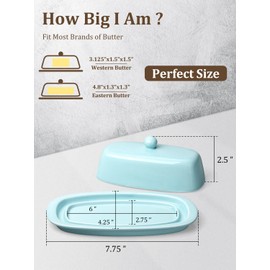 Yedio Ceramic Butter Dish with Lid for Countertop Refrigerator, 8 Inch Butter Holder with Porcelain Cover Knob Handle for East West Coast Butter Stick, Turquoise