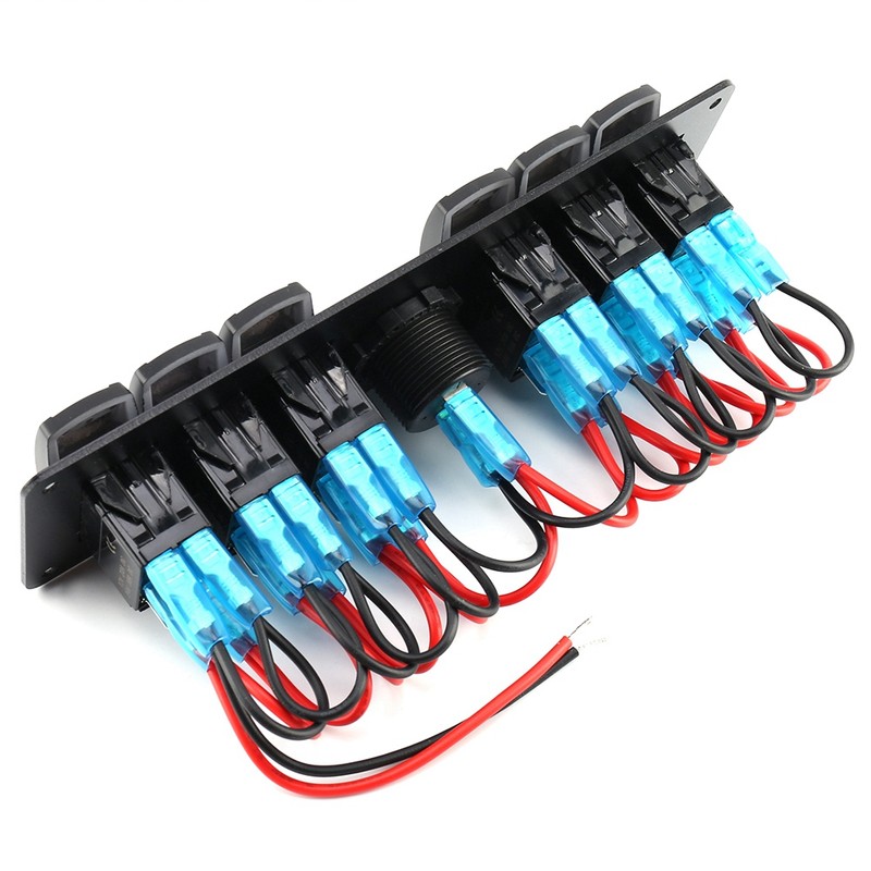 6 Gang Toggle Rocker Switch Panel Colorful LED Voltmeter for