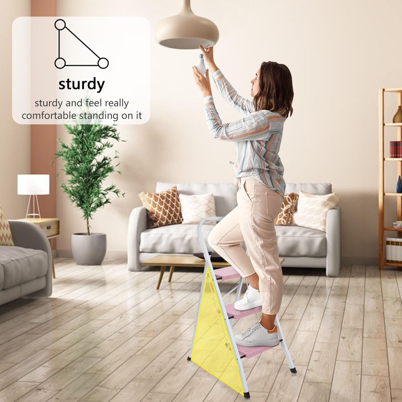 LUISLADDERS Step Ladder, Folding 3 Step Stool with Handgrip Anti-Slip