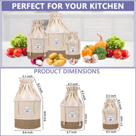 Meraki Home - Contenedores de almacenamiento de papa cebolla y ajo - Ollas de organización de almacenamiento de cocina de granja - Cestas sostenibles de algodón yute - Contenedores de cordón