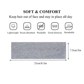 6pcs Headbands for Women, Sweat Absorbing Elastic Sports Headband, Non-slip Cotton Hair Bands, Stretch Yoga Hairbands for Men and Women Workout Running (Dark color)